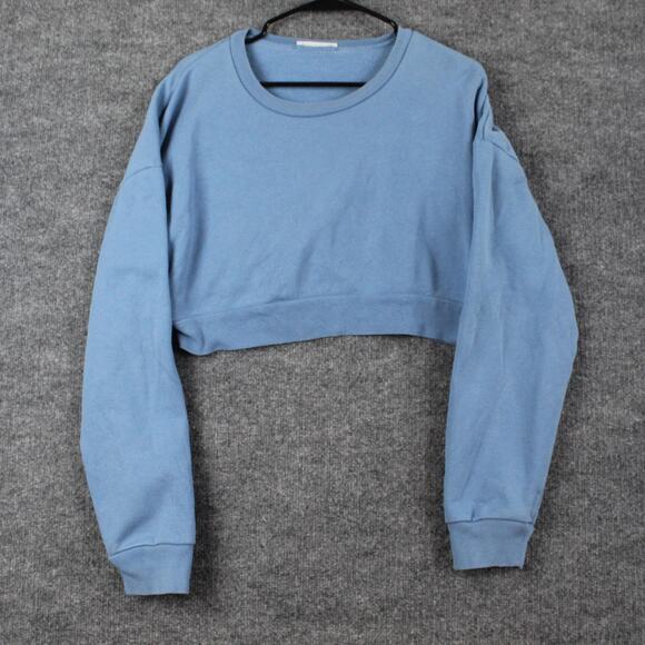 Reformation Sweatshirt Small Hunter Cropped Blue Fleece Crewneck Pullover Casual - Picture 5 of 15